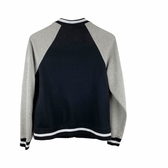 Lemon Tart Grey Black Varsity Fleece Academia Preppy Collegiate Jacket Medium - Picture 2 of 6